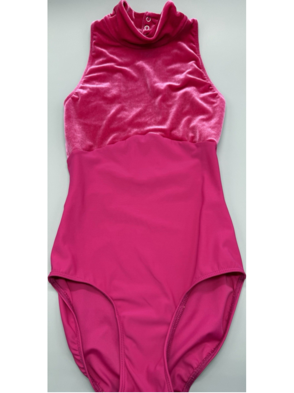Elevé Pink Velvet & Lycra Sleeveless High Neck Dance Leotard Women's Made in USA
